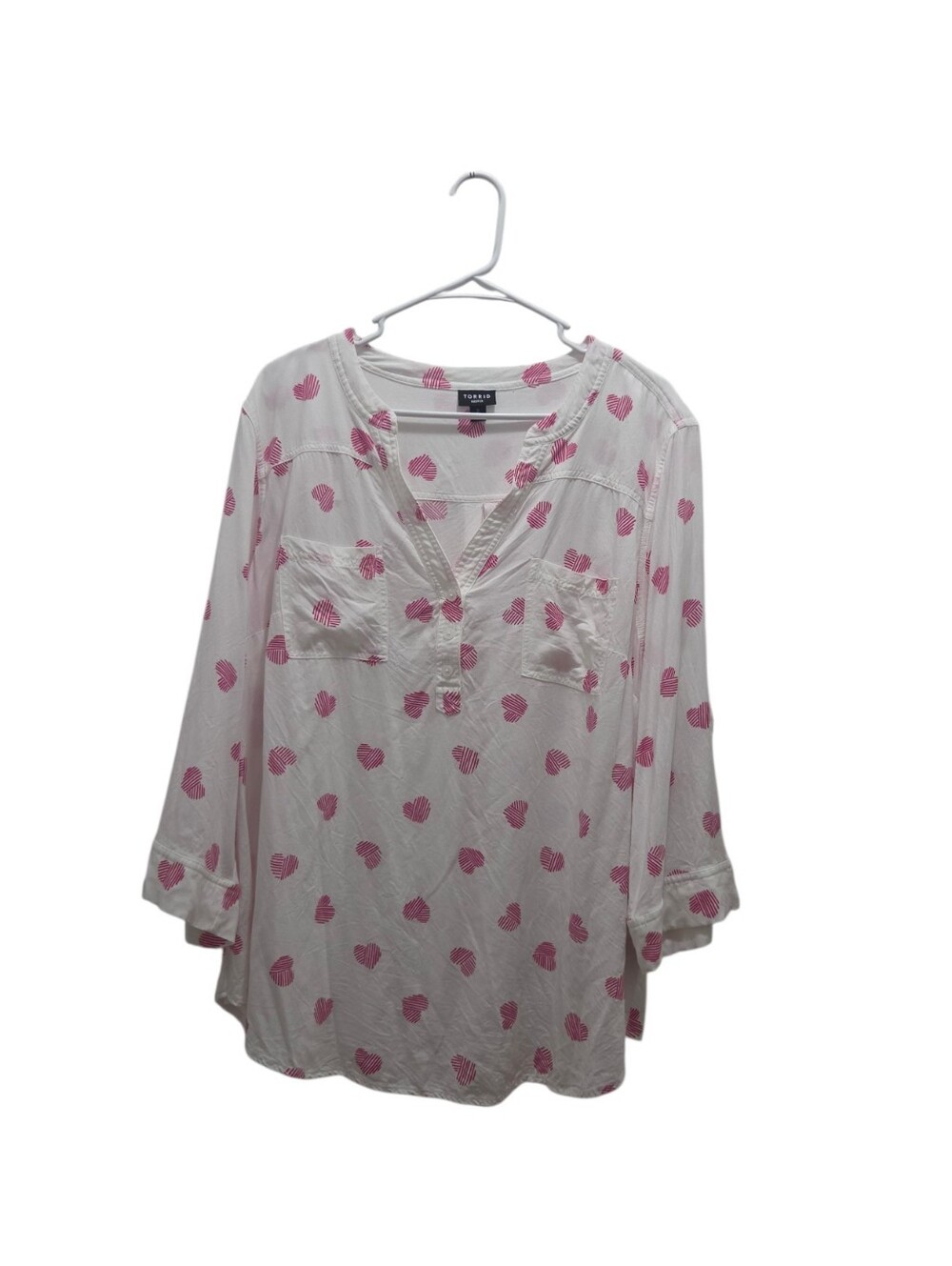 TORRID Harper Challis 3/4 Sleeve Top Hatch Hearts Cloud Dancer Plus SIze 2X